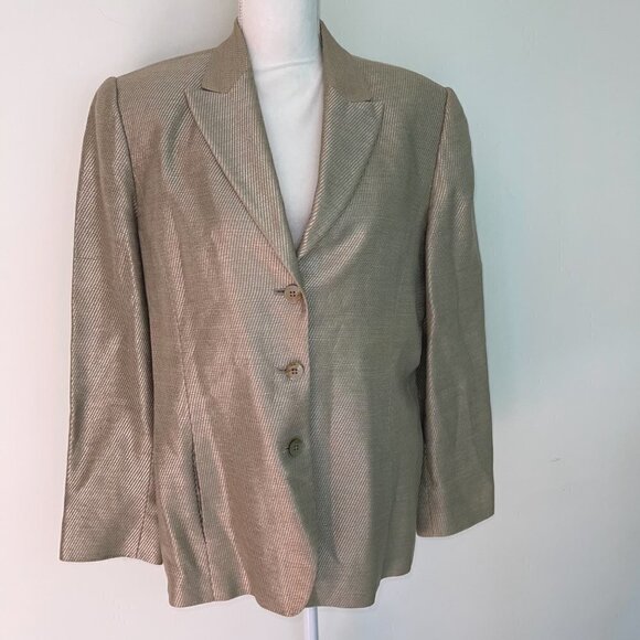 Linda Allard Ellen Tracy Blazer Size 12 Womens Vintage Gold Linen Viscose Cotton - Picture 13 of 15